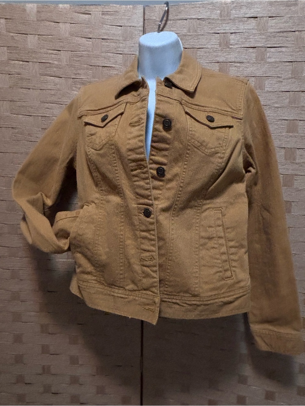 Women's Tan Denim Jacket - Classic Button-Front